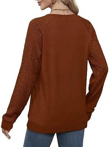 Saloogoe Womens Fashion 2023 Fall Sweaters Long Sleeve T Shirts for Women Trendy Caramel XL - Bona Fide Fashion