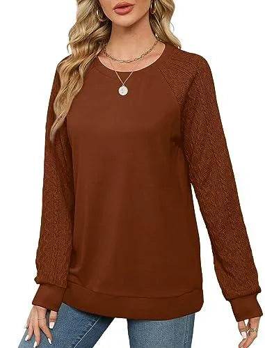 Saloogoe Womens Fashion 2023 Fall Sweaters Long Sleeve T Shirts for Women Trendy Caramel XL - Bona Fide Fashion