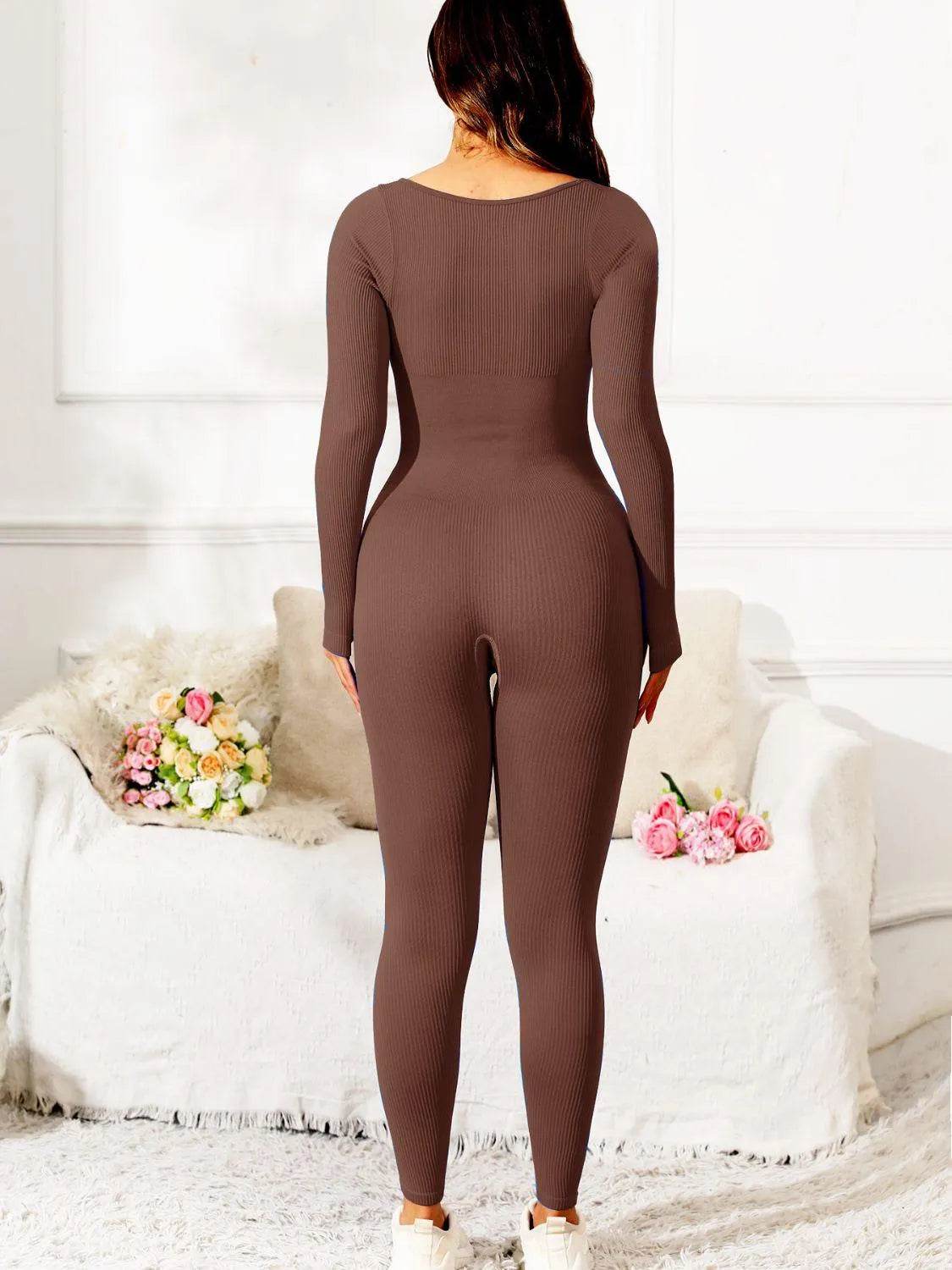 Scoop Neck Long Sleeve Active Jumpsuit - Bona Fide Fashion