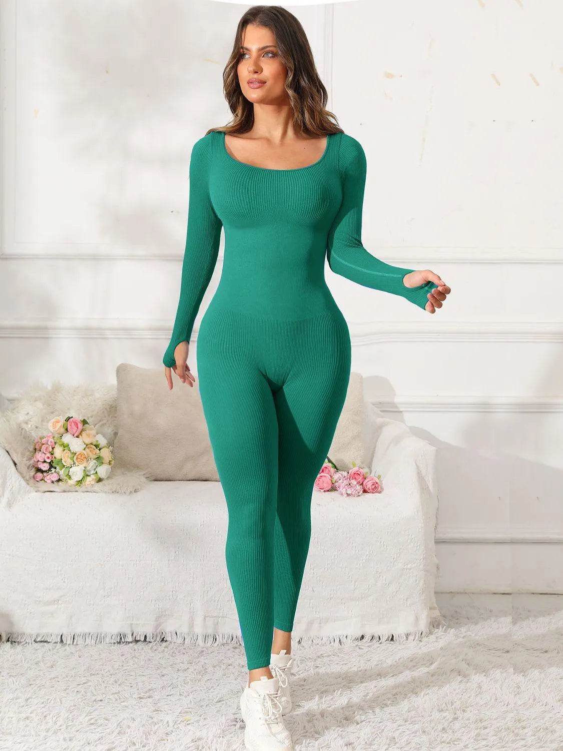 Scoop Neck Long Sleeve Active Jumpsuit - Bona Fide Fashion