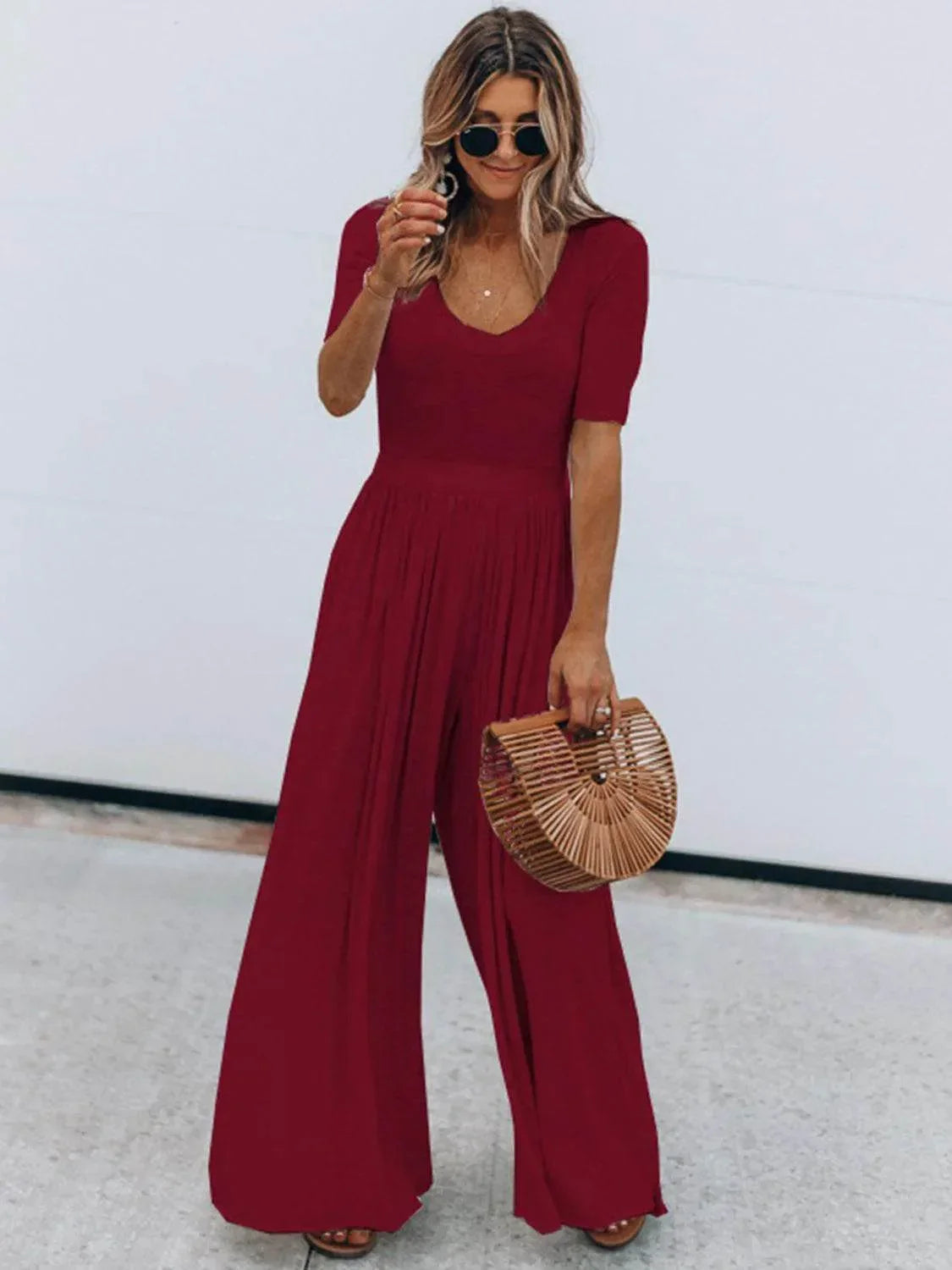 Scoop Neck Short Sleeve Jumpsuit - Bona Fide Fashion