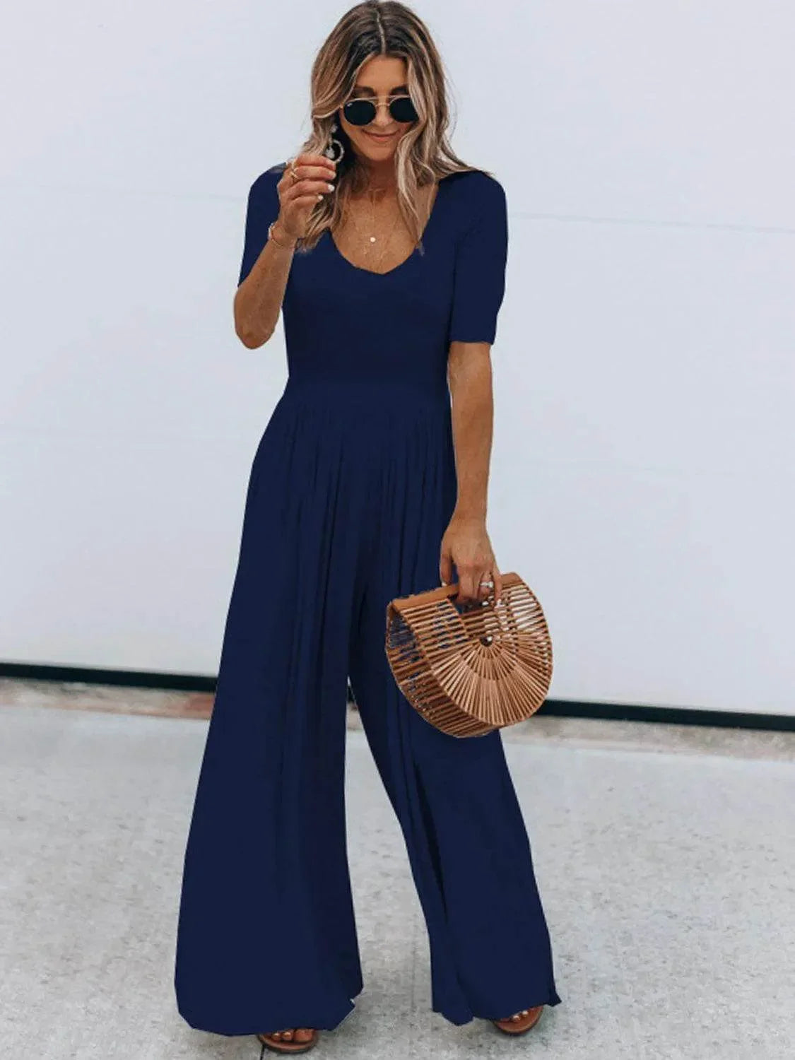 Scoop Neck Short Sleeve Jumpsuit - Bona Fide Fashion