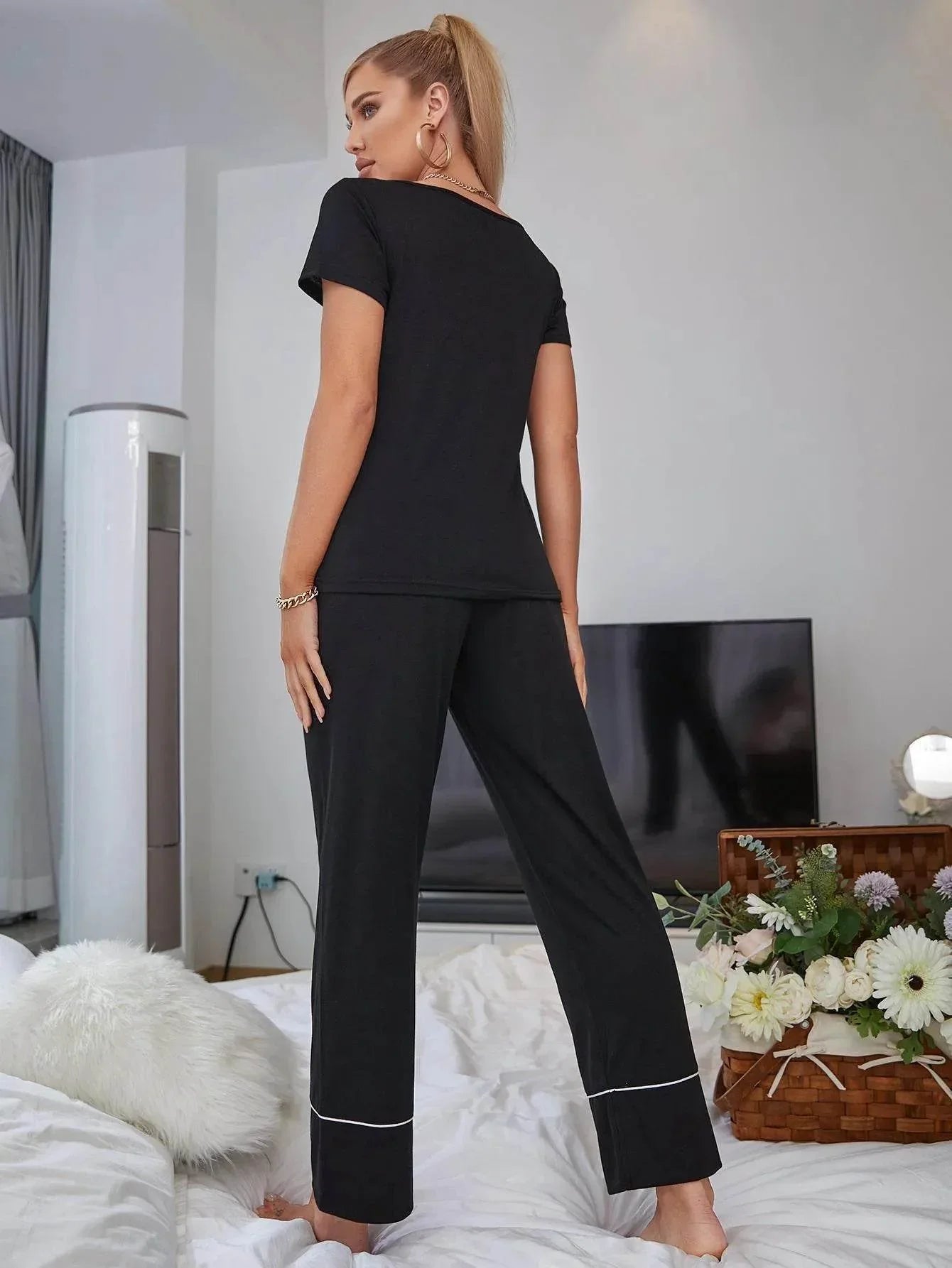 Scoop Neck and Elastic Waist Pants Lounge Set - Bona Fide Fashion