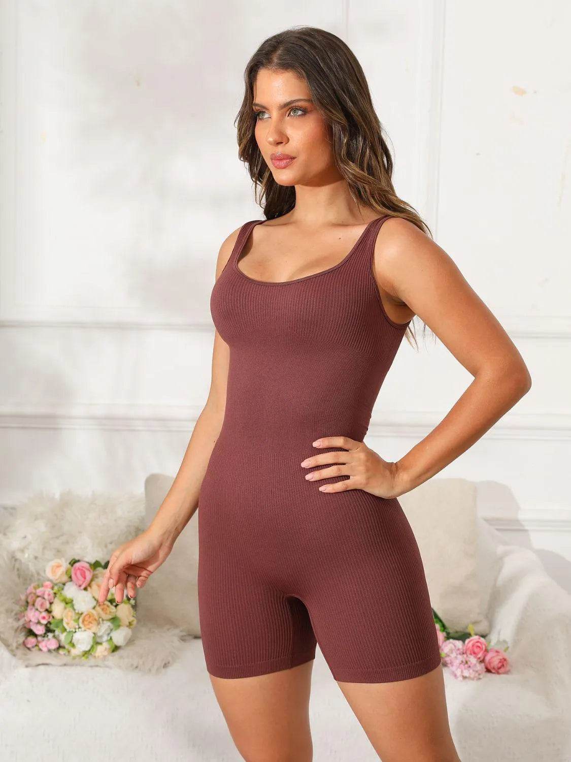 Scoop Neck Wide Strap Active Romper - Bona Fide Fashion