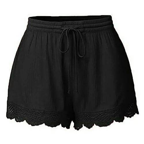 Senior Deals of The Day Shorts for Women Casual Elastic Waist Drawstring Yoga Lounge Shorts Comfy Stretch Lace Trim Summer Beach Linen Ruffle Shorts - Bona Fide Fashion