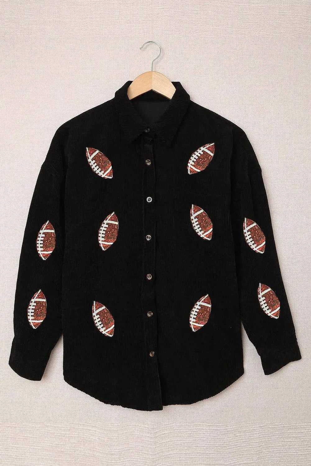 Sequin Football Button Up Long Sleeve Jacket - Bona Fide Fashion