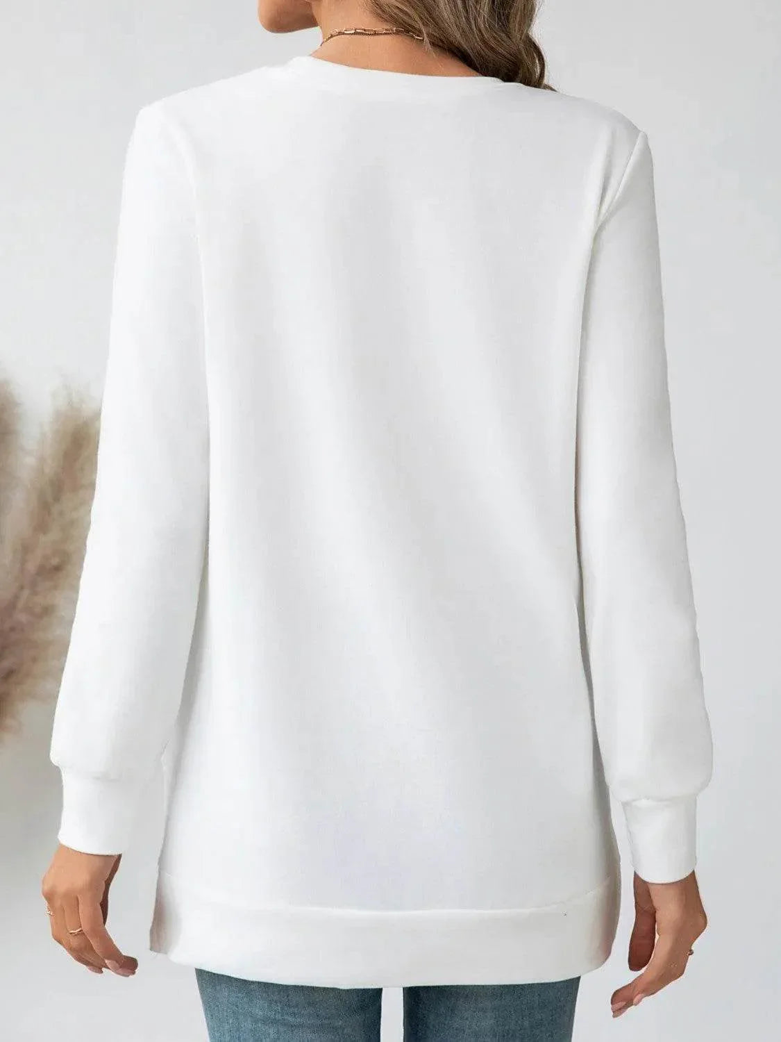Side Slit Round Neck Long Sleeve Blouse - Bona Fide Fashion