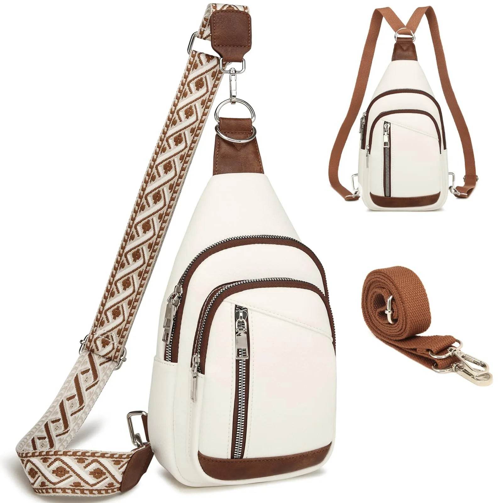 Sling Bag for Women Trendy Small Sling Backpack Crossbody Purse Faux Leather Cross Body Bag Fanny Packs with 2 Removable & Adjustable Strap Anti Theft Chest Belt Sash Bags for Travel Hiking Cycling - Bona Fide Fashion