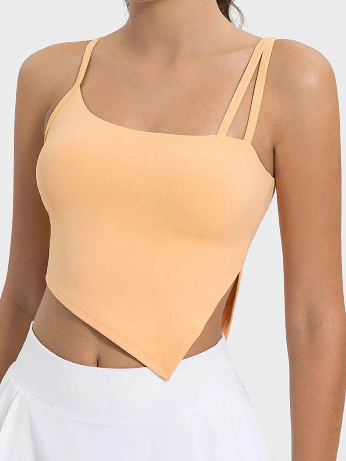 Slit Asymmetrical Neck Active Cami – Trendy Workout Tank Top for Women - Bona Fide Fashion