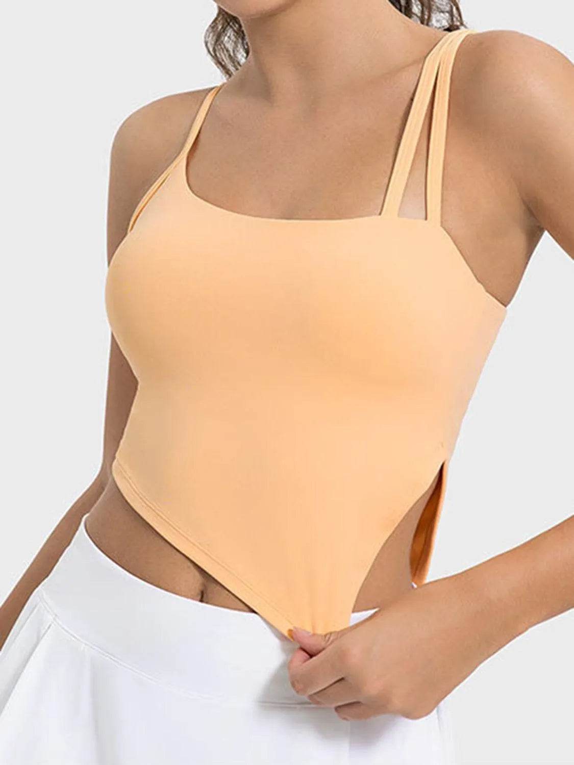 Slit Asymmetrical Neck Active Cami – Trendy Workout Tank Top for Women - Bona Fide Fashion