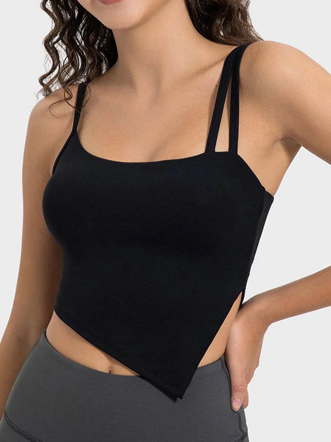 Slit Asymmetrical Neck Active Cami – Trendy Workout Tank Top for Women - Bona Fide Fashion