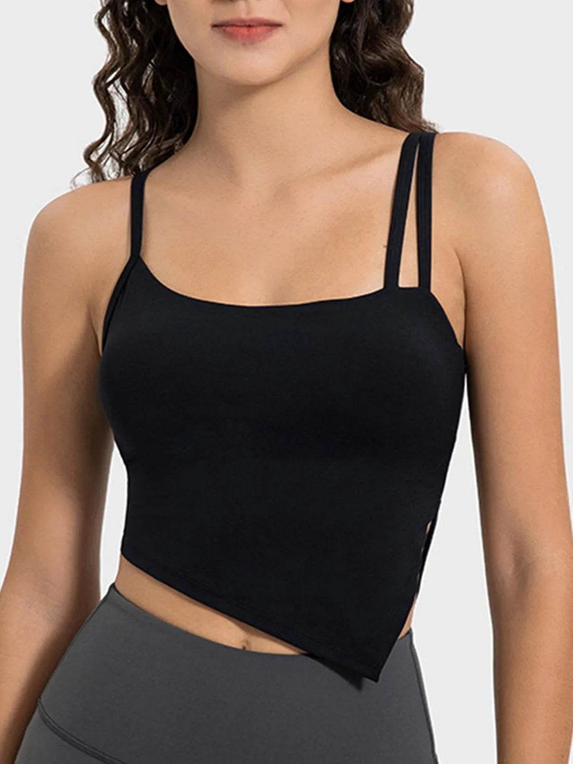 Slit Asymmetrical Neck Active Cami – Trendy Workout Tank Top for Women - Bona Fide Fashion