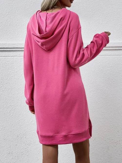 Slit Long Sleeve Hooded Dress with Pocket - Bona Fide Fashion