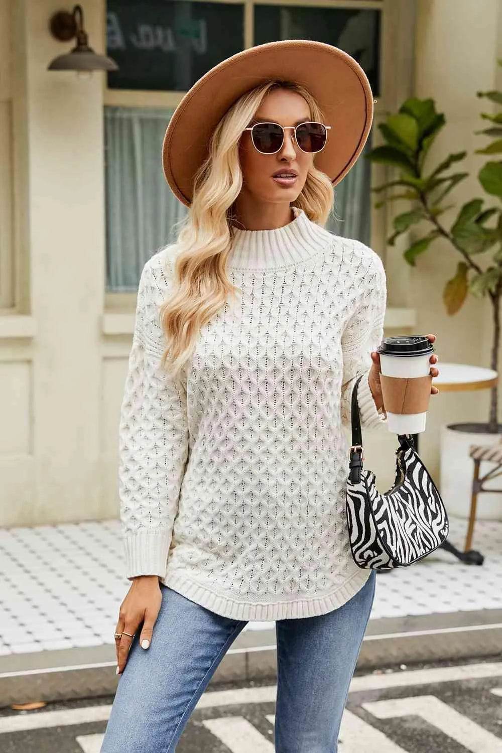 Slit Long Sleeve Mock Neck Sweater - Bona Fide Fashion