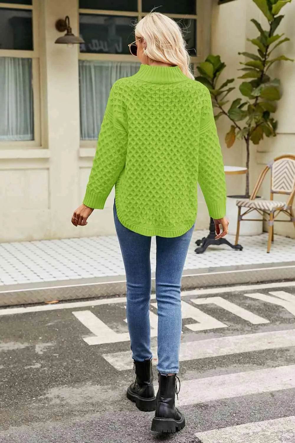 Slit Long Sleeve Mock Neck Sweater - Bona Fide Fashion