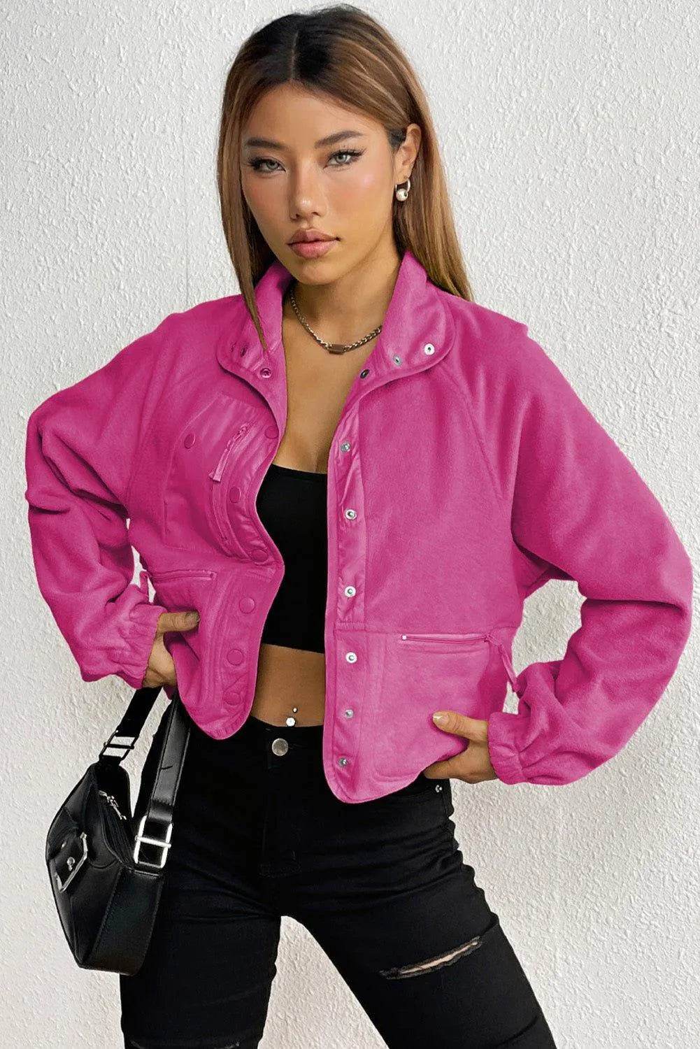 Snap Down Collared Jacket - Bona Fide Fashion