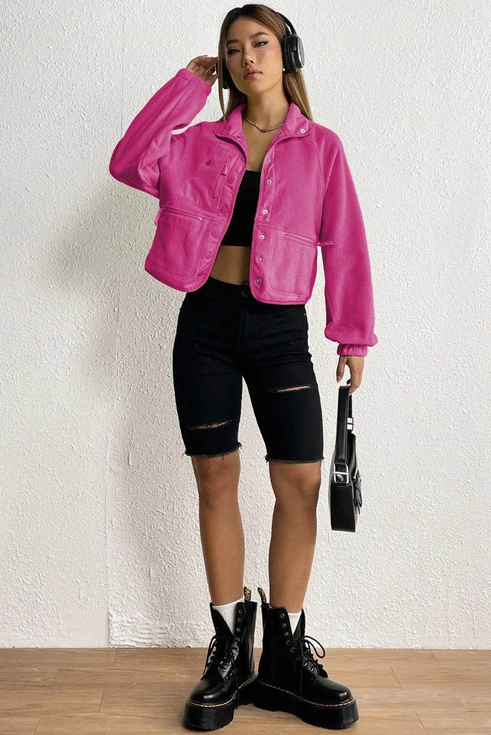 Snap Down Collared Jacket - Bona Fide Fashion