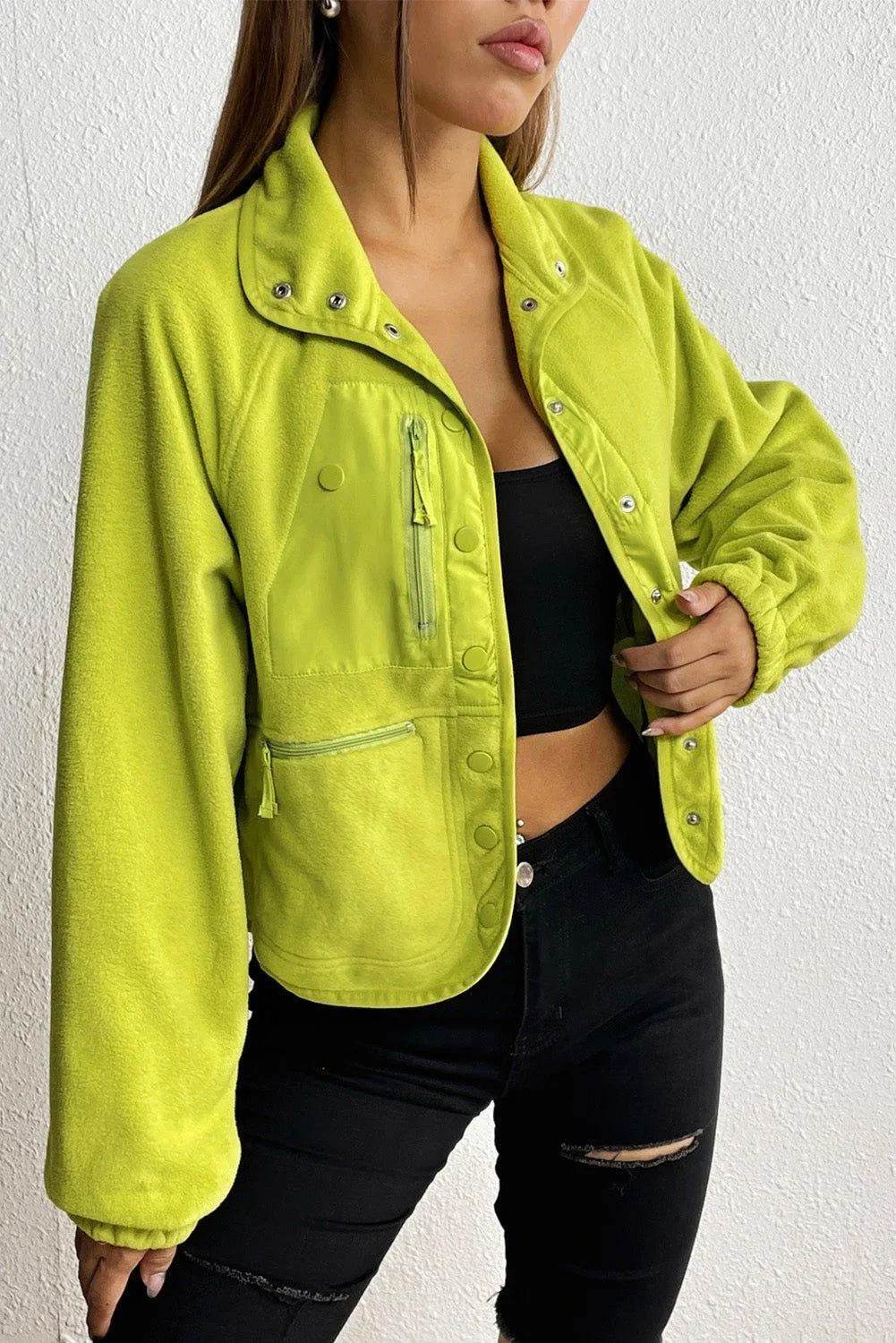 Snap Down Collared Jacket - Bona Fide Fashion