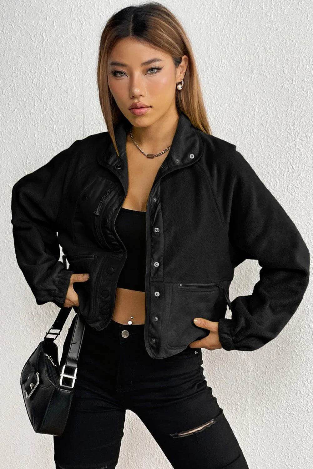 Snap Down Collared Jacket - Bona Fide Fashion