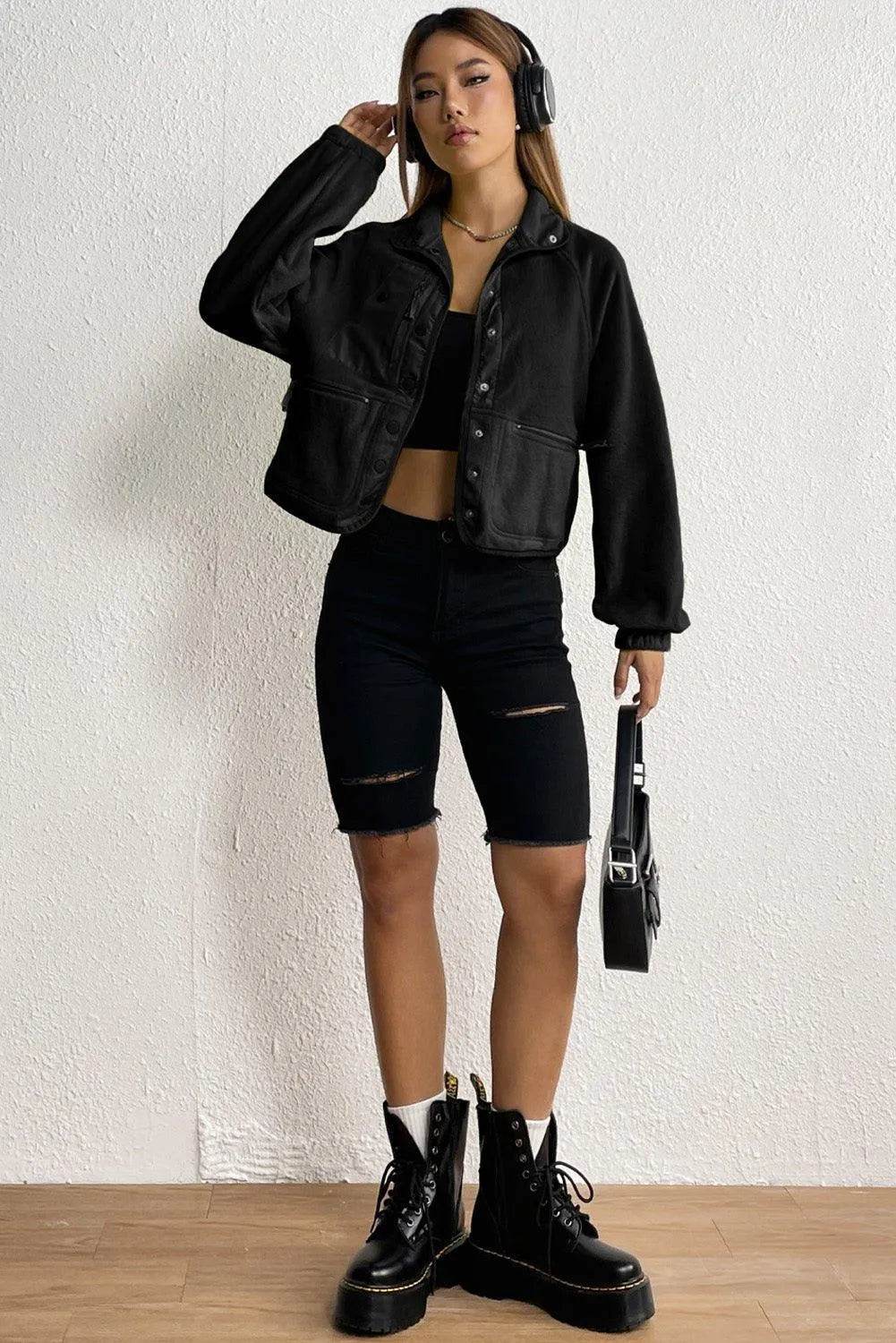Snap Down Collared Jacket - Bona Fide Fashion