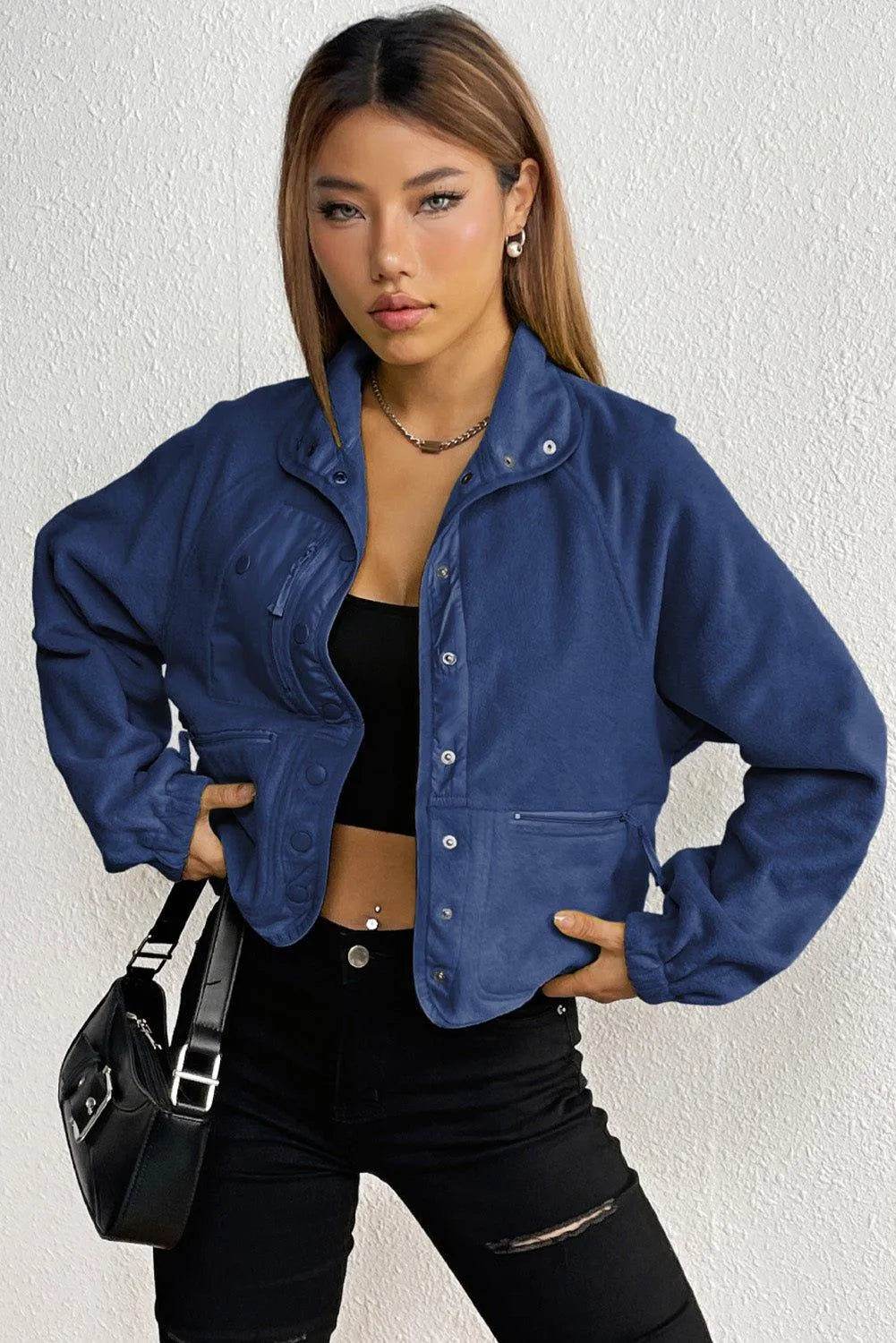 Snap Down Collared Jacket - Bona Fide Fashion