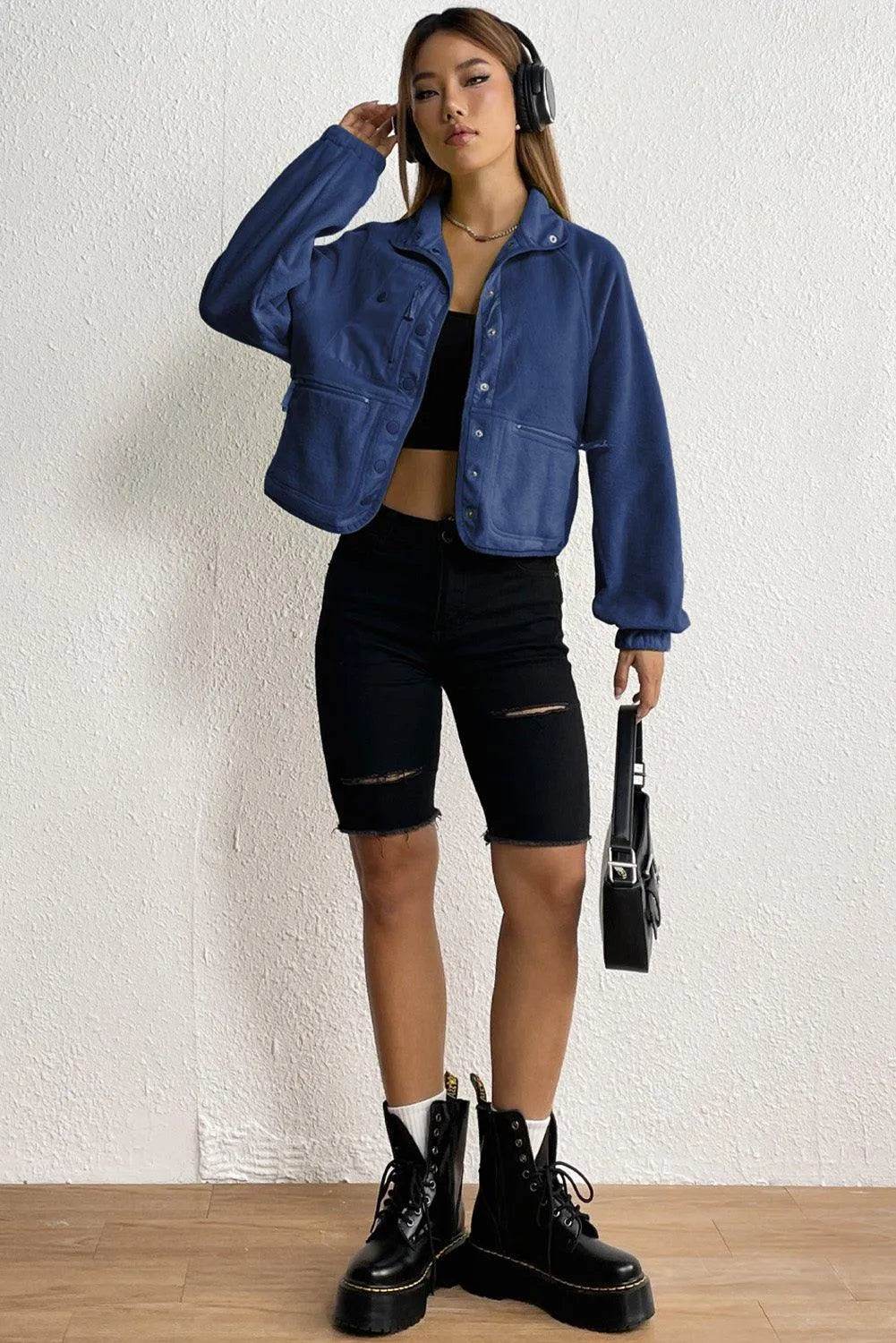 Snap Down Collared Jacket - Bona Fide Fashion