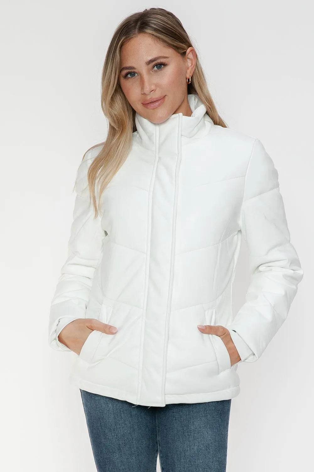 Snobbish Pocketed Zip Up Turtleneck Puffer Jacket - Bona Fide Fashion