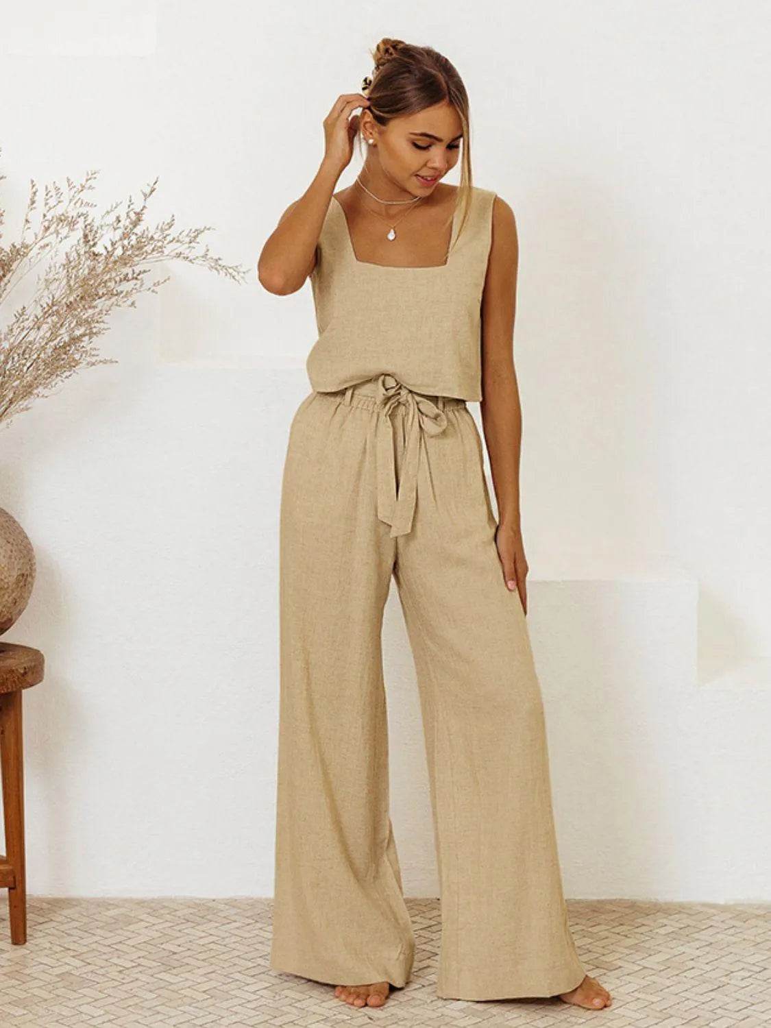 Square Neck Sleeveless Top and Pants Set - Bona Fide Fashion