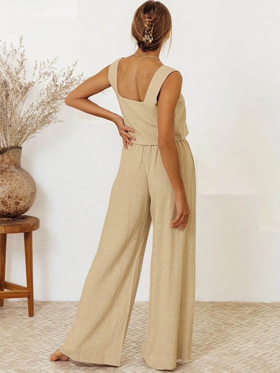 Square Neck Sleeveless Top and Pants Set - Bona Fide Fashion