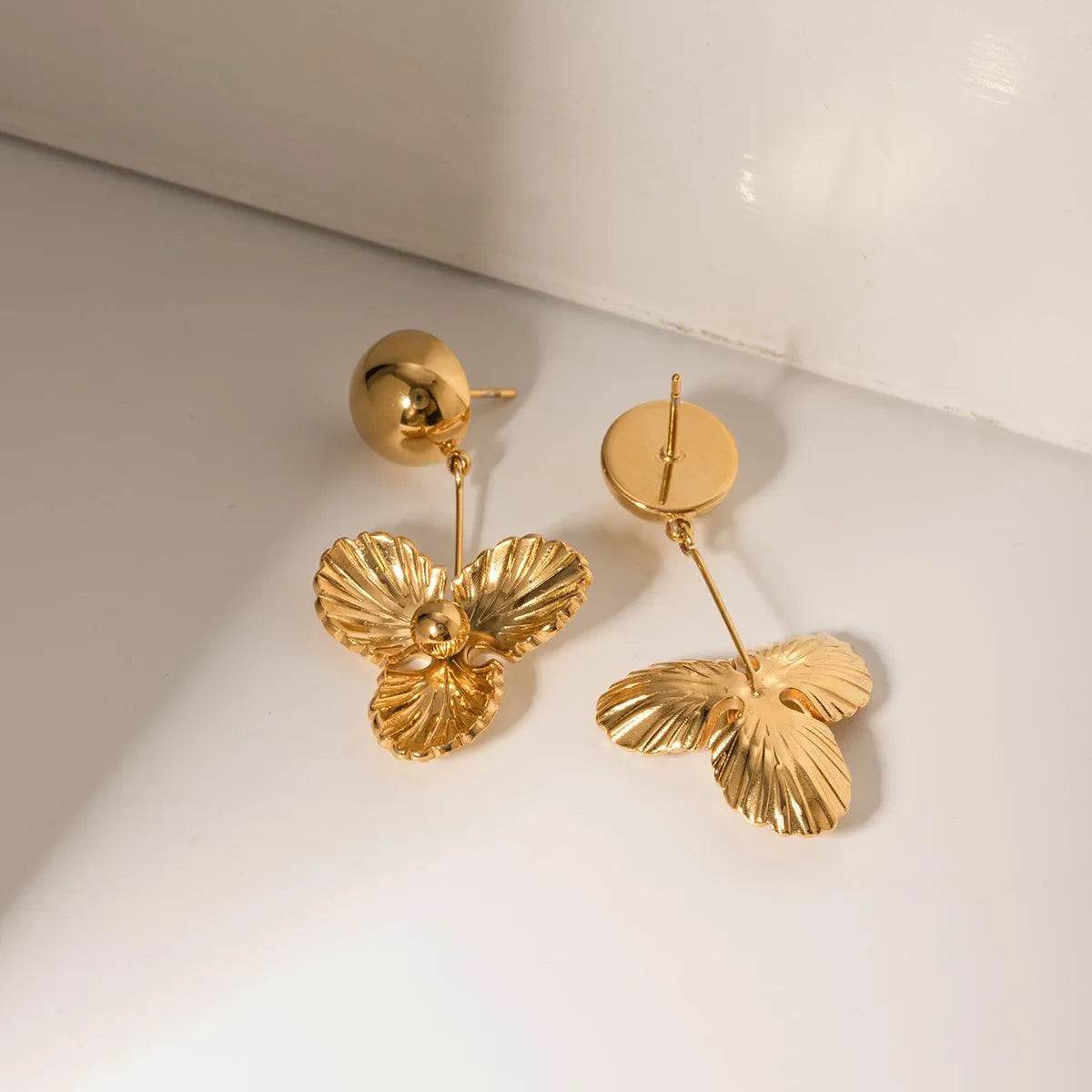 Stainless Steel Flower Dangle Earrings - Bona Fide Fashion