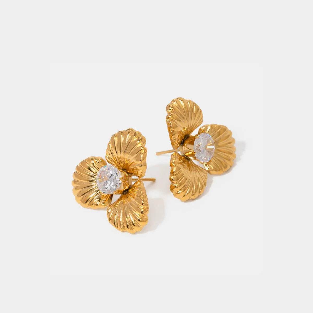 Stainless Steel Zircon Flower Shape Earrings - Bona Fide Fashion