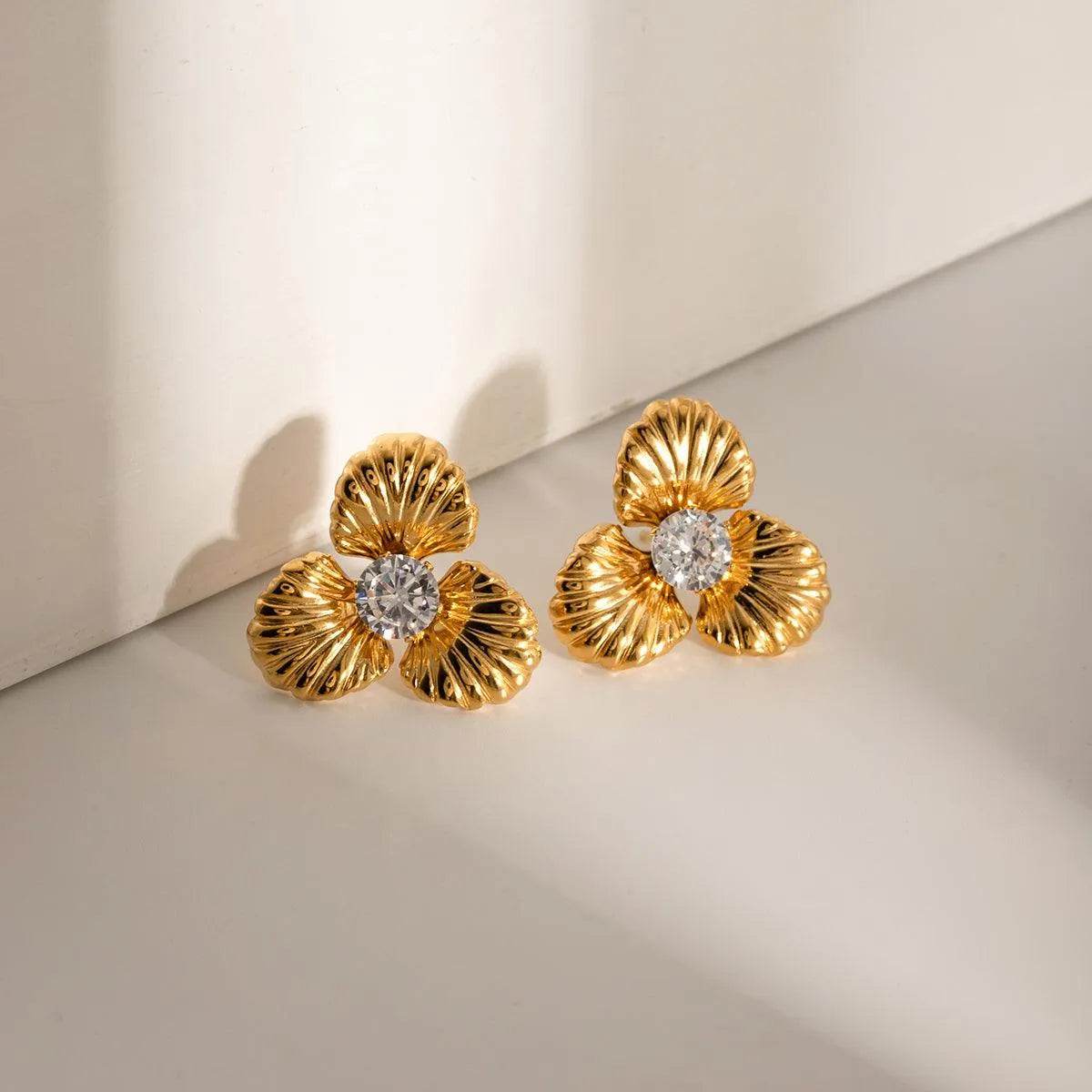 Stainless Steel Zircon Flower Shape Earrings - Bona Fide Fashion