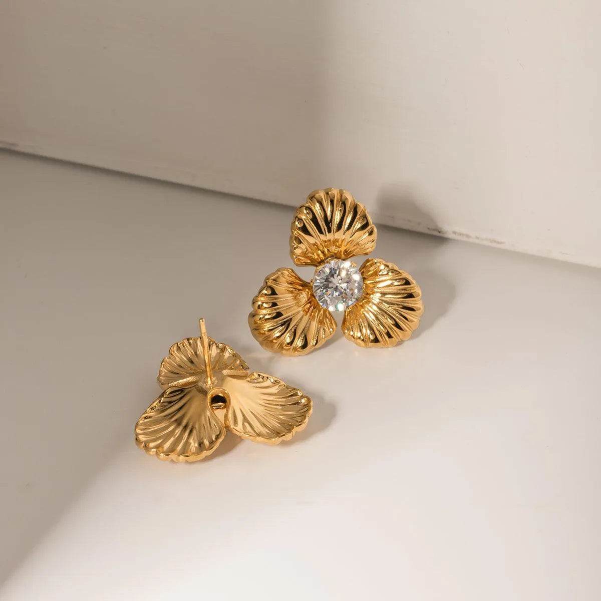 Stainless Steel Zircon Flower Shape Earrings - Bona Fide Fashion