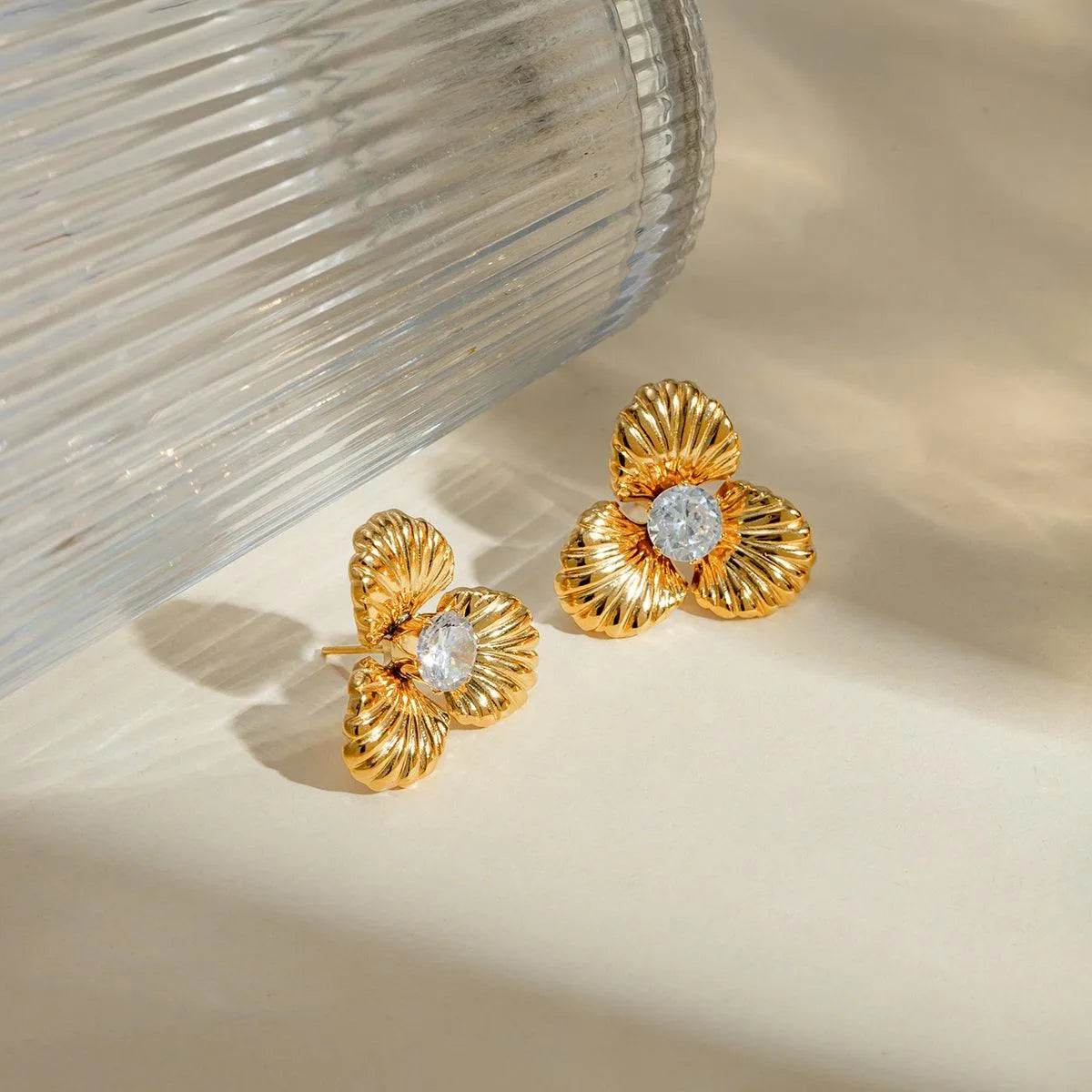 Stainless Steel Zircon Flower Shape Earrings - Bona Fide Fashion