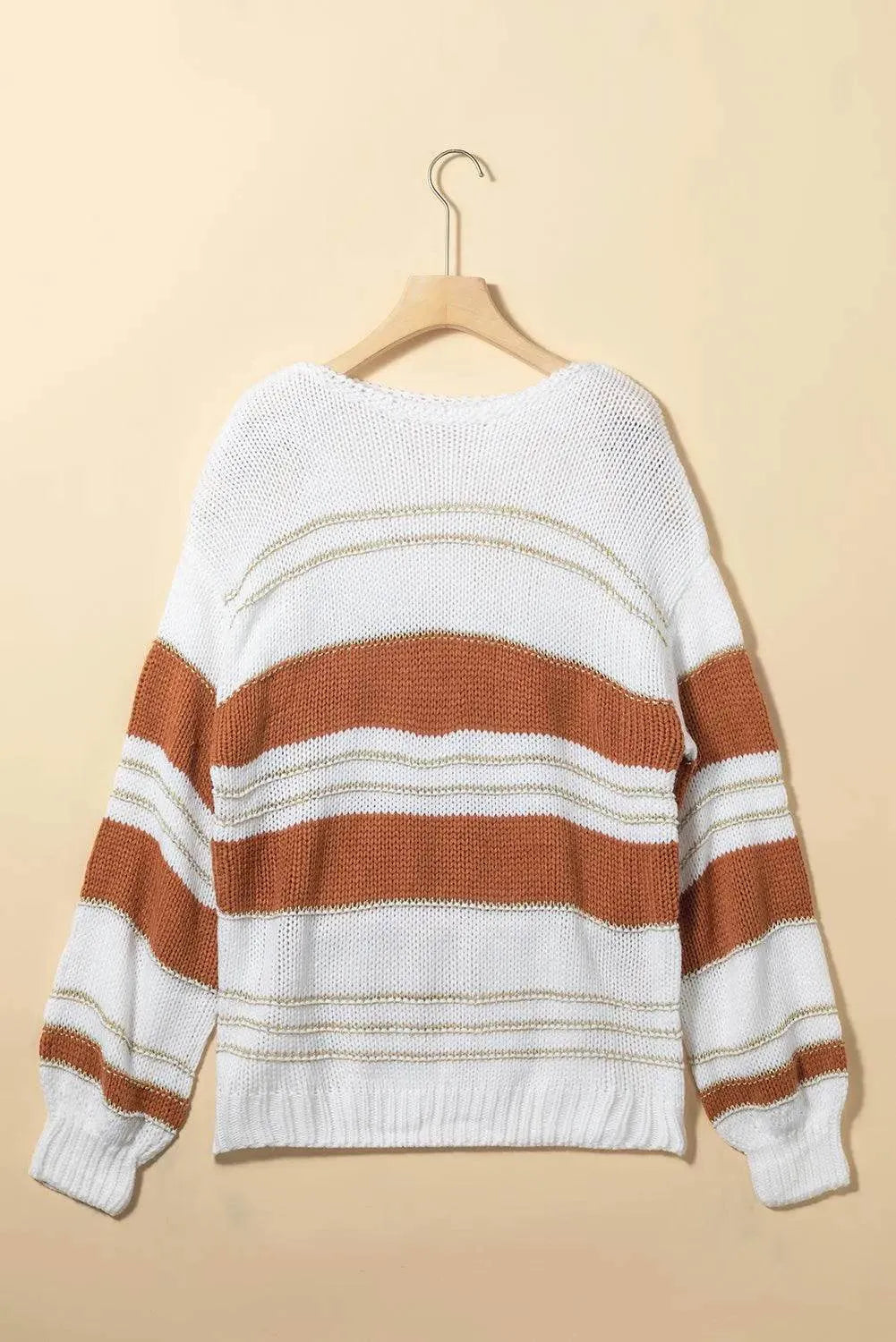 Striped Round Neck Dropped Shoulder Sweater - Bona Fide Fashion