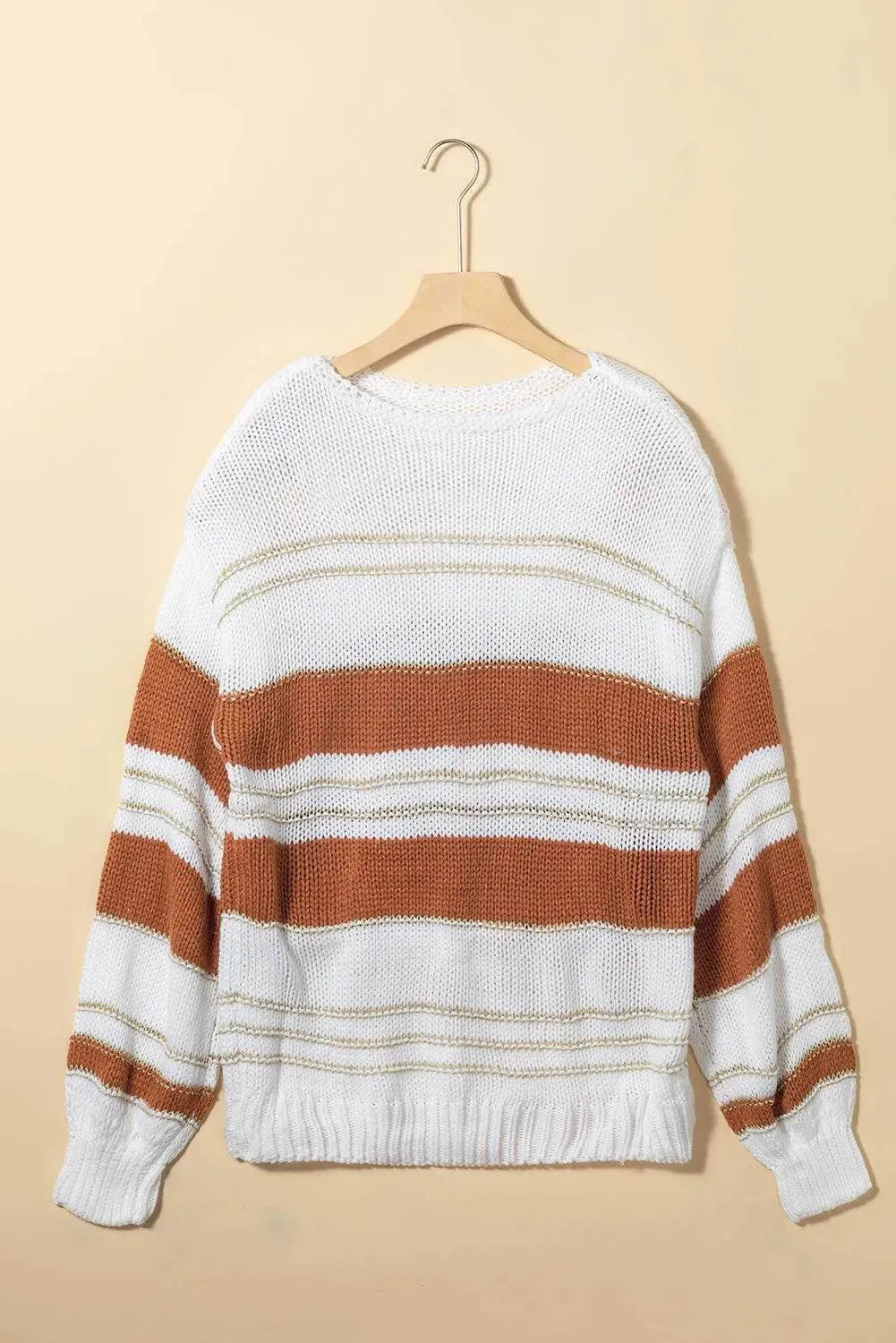 Striped Round Neck Dropped Shoulder Sweater - Bona Fide Fashion