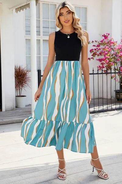 Striped Round Neck Sleeveless Midi Dress - Bona Fide Fashion