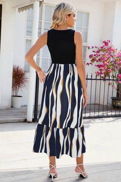 Striped Round Neck Sleeveless Midi Dress - Bona Fide Fashion