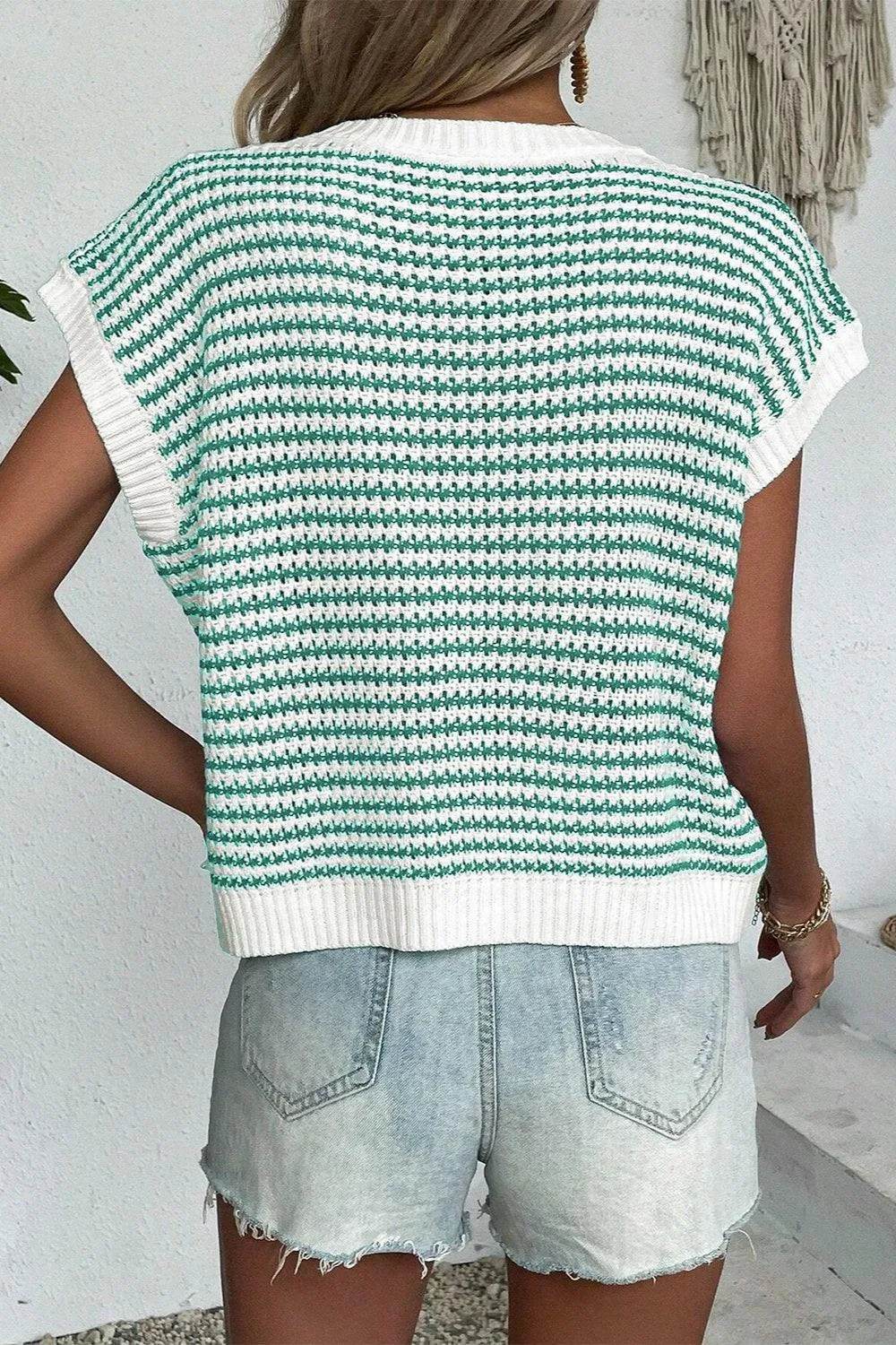 Striped Round Neck Sweater Vest - Bona Fide Fashion