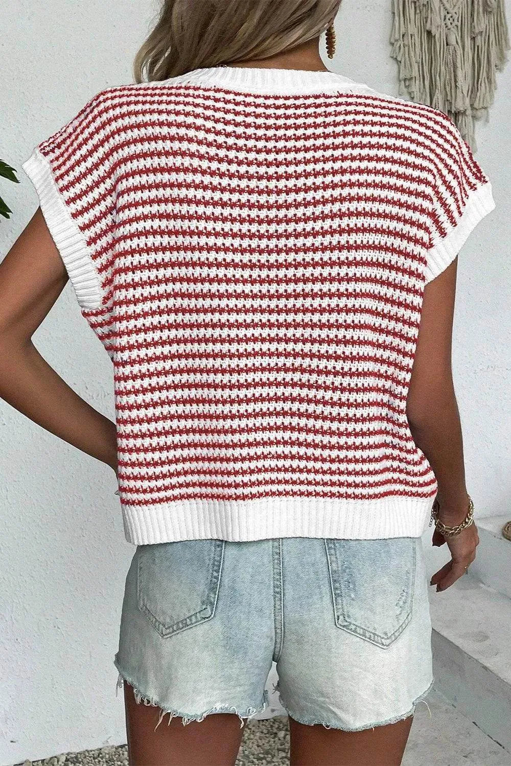 Striped Round Neck Sweater Vest - Bona Fide Fashion