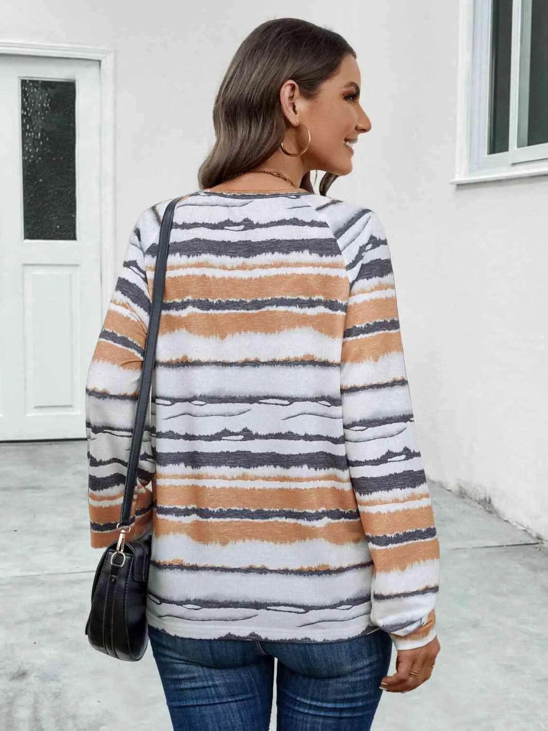 Striped V-Neck Long Sleeve T-Shirt - Bona Fide Fashion
