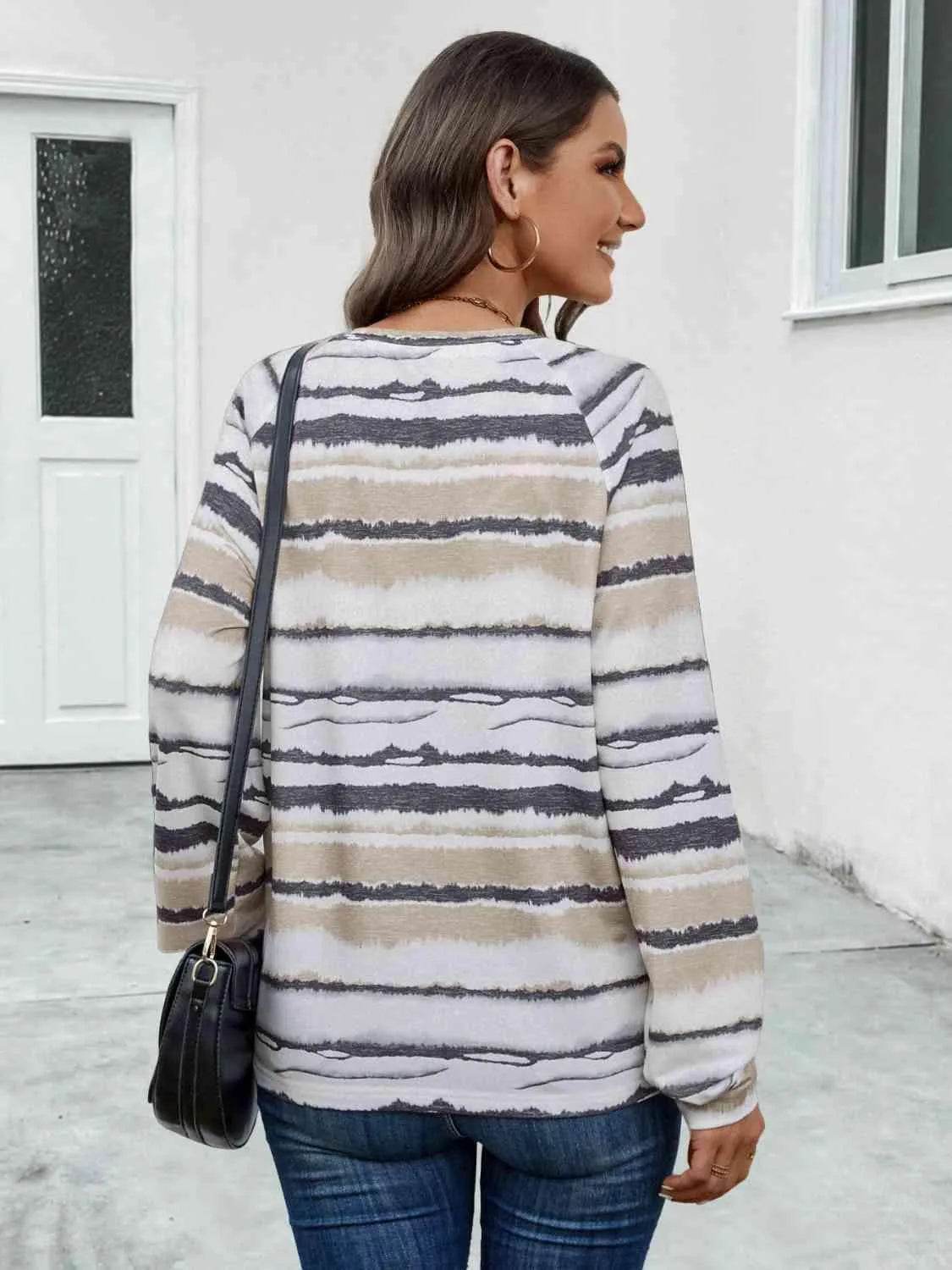 Striped V-Neck Long Sleeve T-Shirt - Bona Fide Fashion