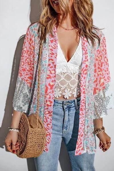 Swiss Dot Printed Open Front Cover Up - Bona Fide Fashion