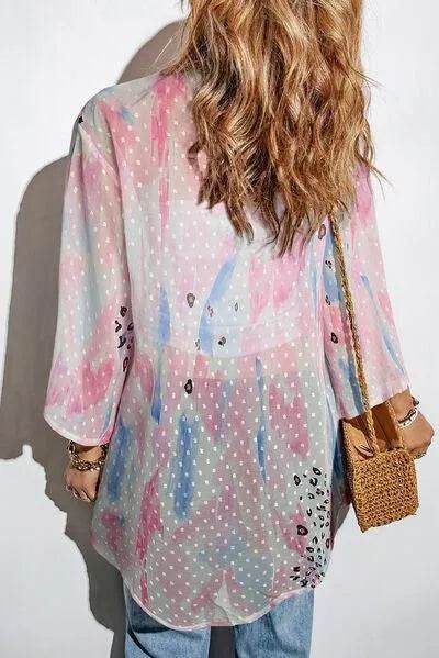 Swiss Dot Printed Open Front Cover Up - Bona Fide Fashion