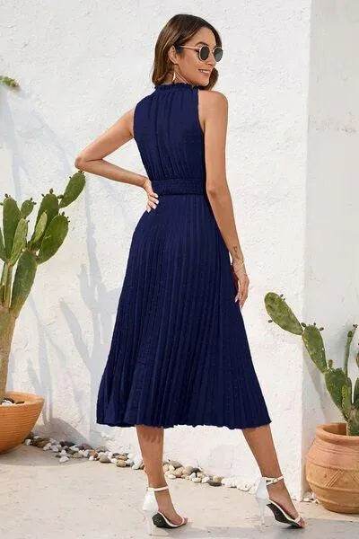 Swiss Dot Tie Neck Sleeveless Dress - Bona Fide Fashion