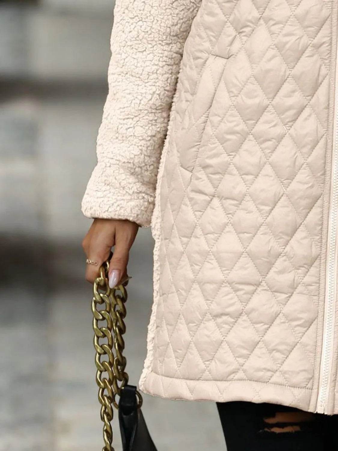 Texture Zip Up Long Sleeve Hooded Coat - Bona Fide Fashion