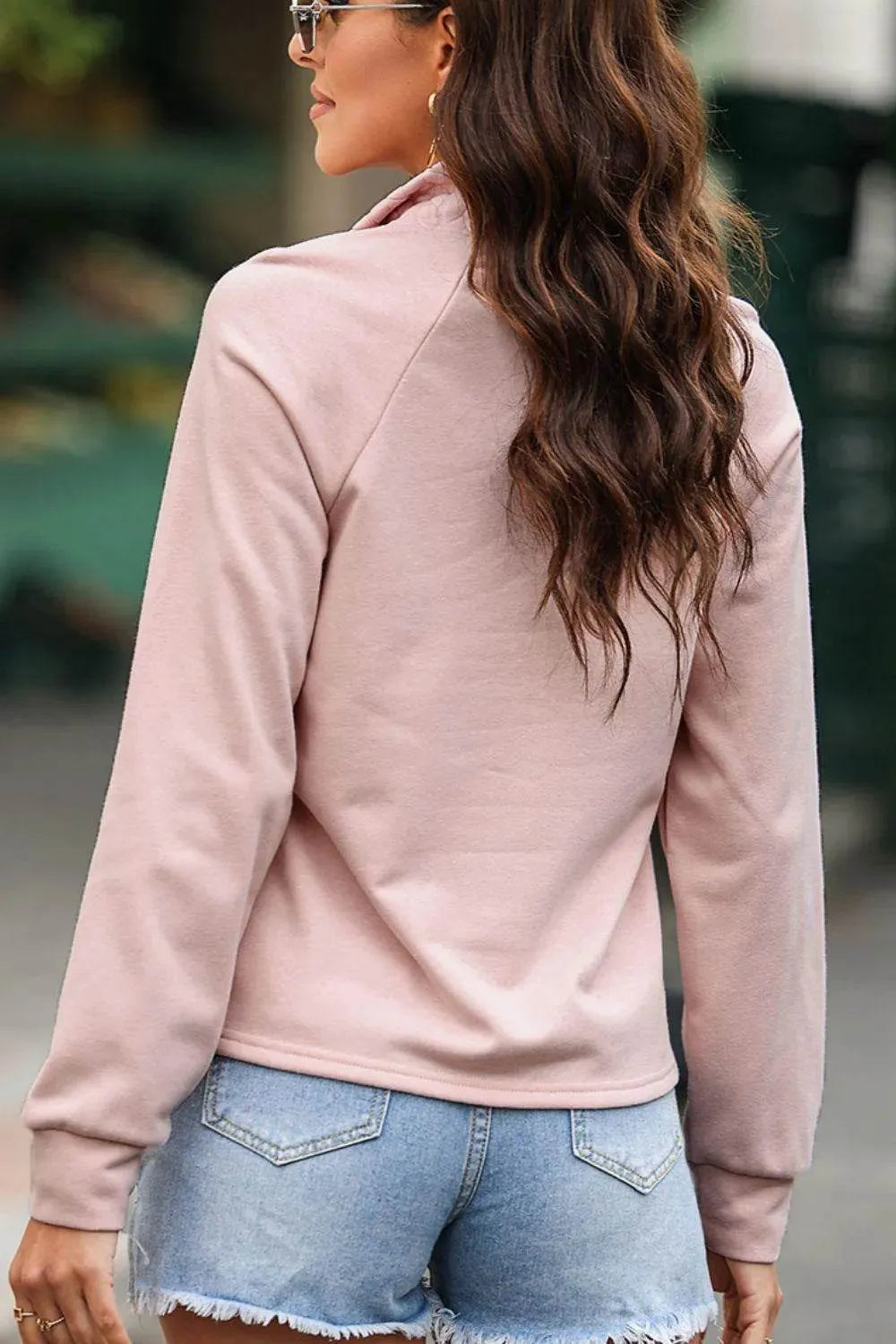 Textured Quarter Zip Long Sleeve Sweatshirt - Bona Fide Fashion