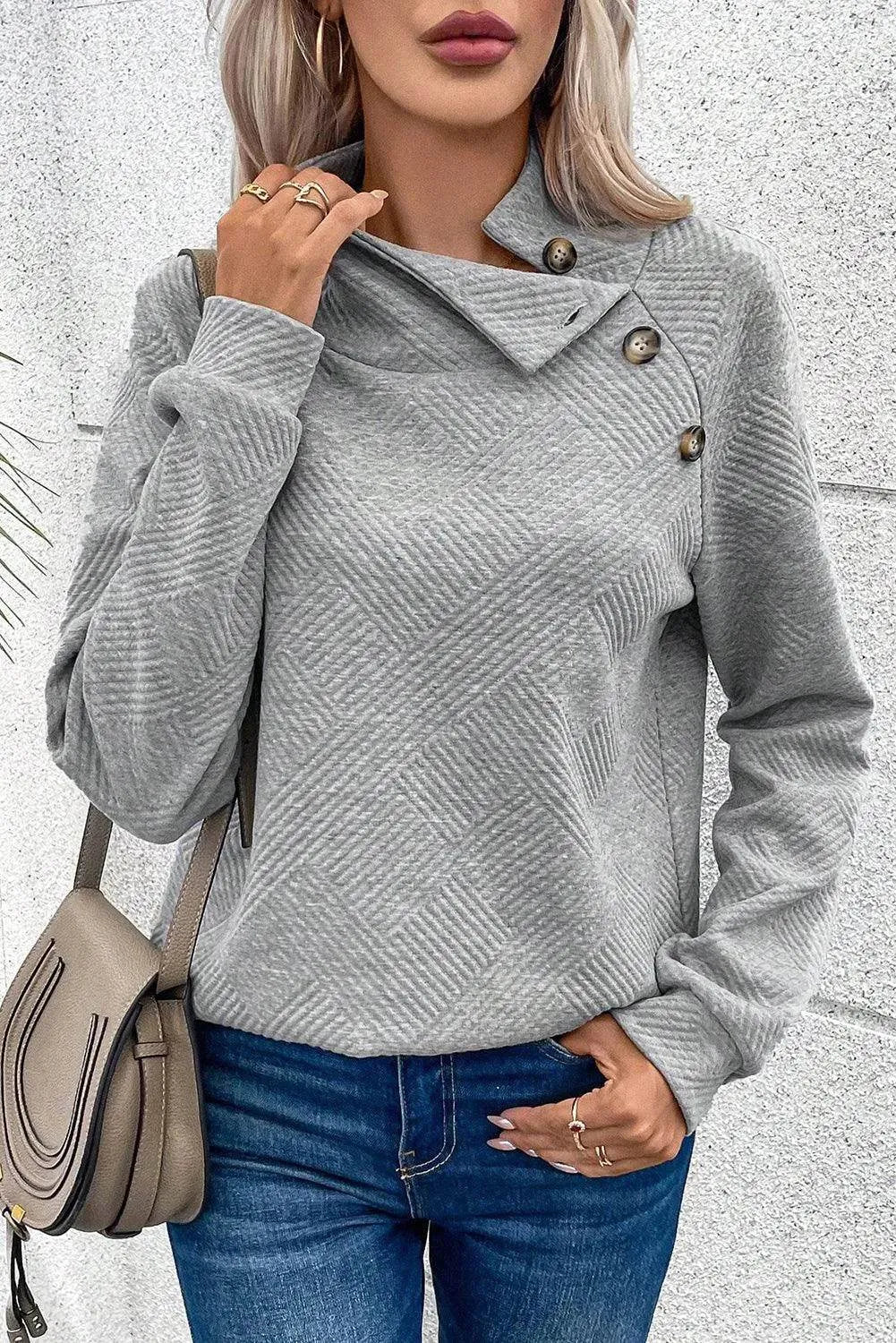 Textured Turtleneck Long Sleeve Sweatshirt - Bona Fide Fashion