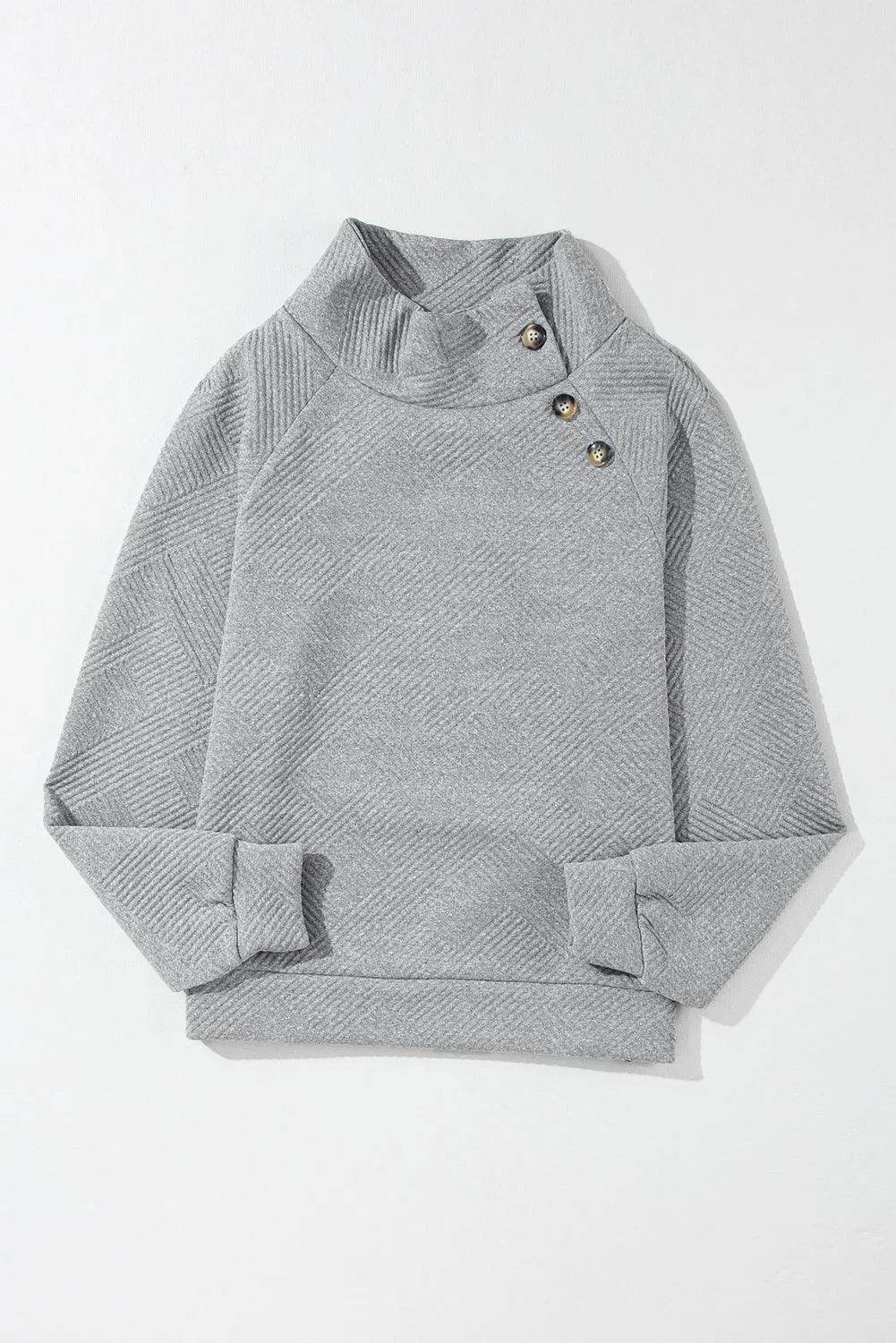 Textured Turtleneck Long Sleeve Sweatshirt - Bona Fide Fashion