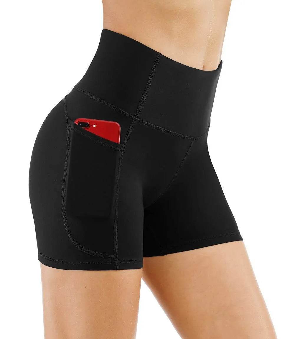 THE GYM PEOPLE High Waist Yoga Shorts for Women Tummy Control Fitness Athletic Workout Running Shorts with Deep Pockets (X-Large, Black) - Bona Fide Fashion
